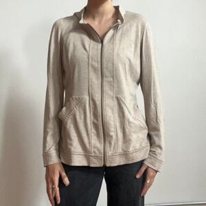 St. John Spa Zip Up Sweatshirt Long Sleeve Jacket Oatmeal Melange Women’s Large
